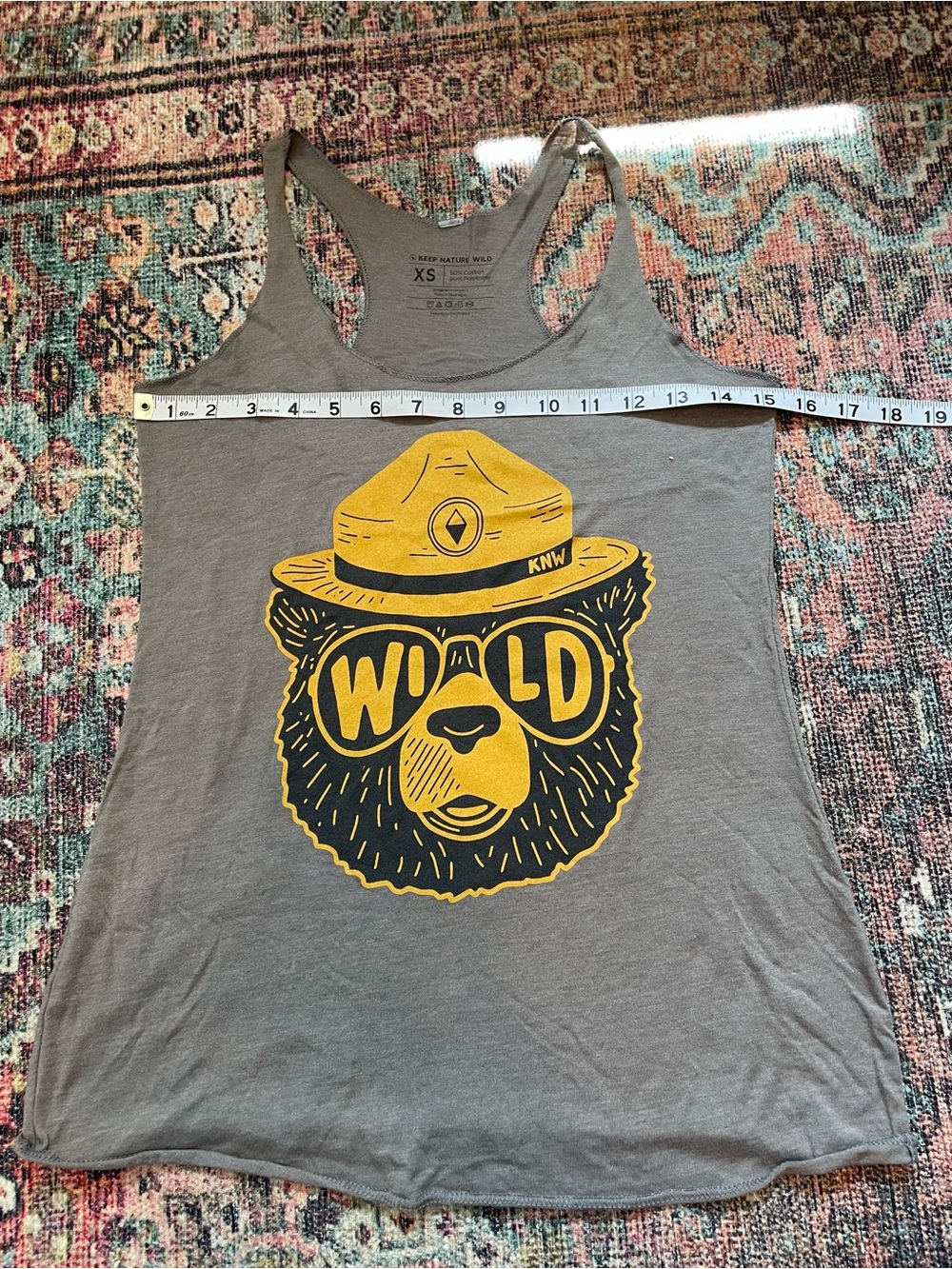 Keep Nature Wild Women's Brown Graphic Tank Top with Yellow Bear Print - Picture 8 of 10